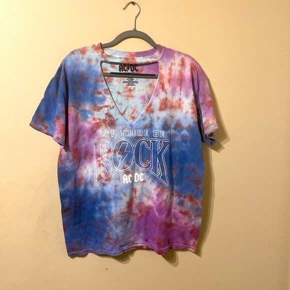 Oversized Cut Out Cotton Tie Dye A/C Let There Be Rock T-Shirt sz M ? Band Tee - Picture 1 of 5